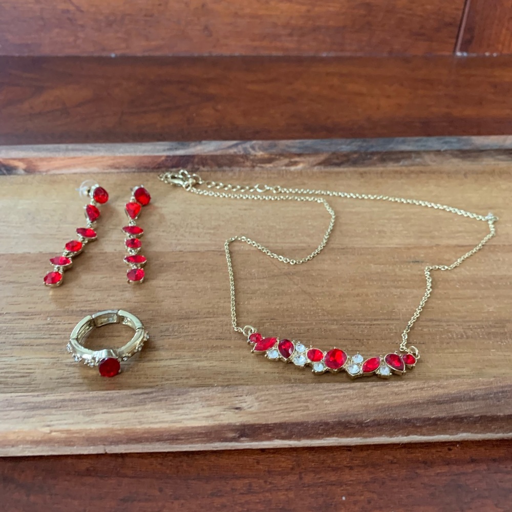 Red and gold vintage jewelry set